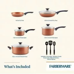 Glide 12-Piece Aluminum Ceramic Nonstick Cookware Set in Copper by Farberware -Cookware Sales Shop copper farberware pot pan sets 10658 c3 1000
