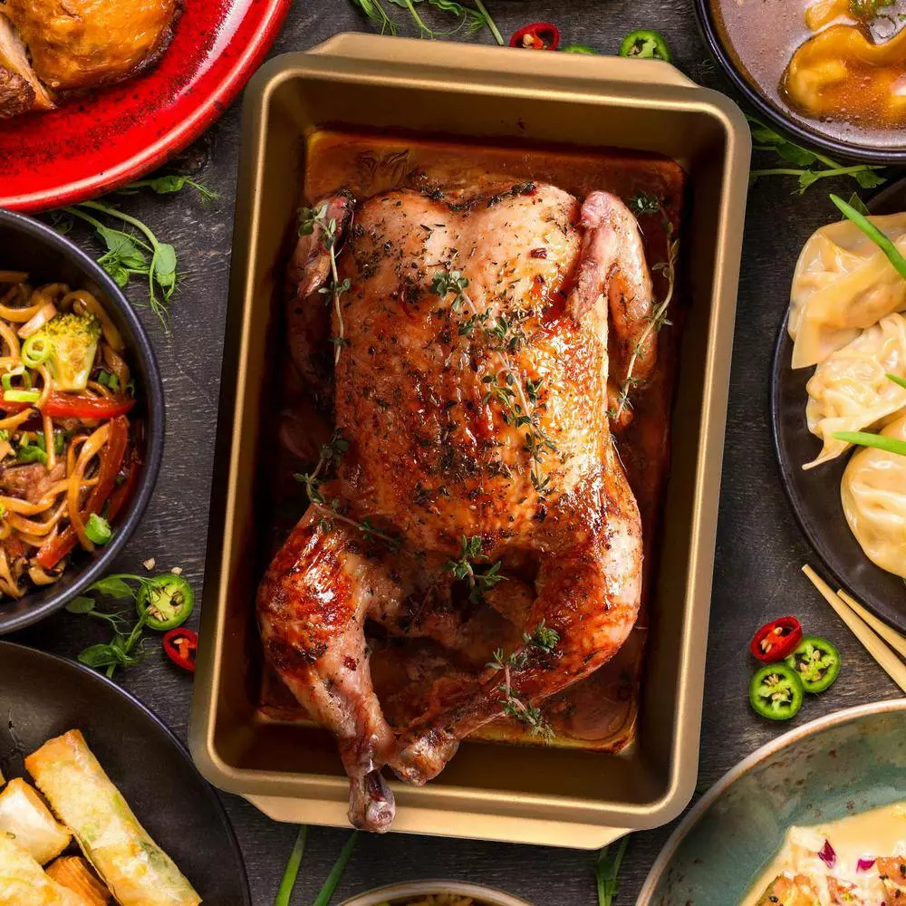 Country Kitchen Copper Embossed Carbon Steel 13.75 in. Roaster Pan by Gibson Home 7 Country Kitchen Copper Embossed Carbon Steel 13.75 in. Roaster Pan by Gibson Home - Image 5