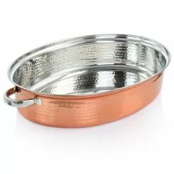 Radiance 17.5 in. 12 qt. Stainless Steel Copper Plated Oval Roasting Pan with Lid and Roasting Rack by GIBSON HOME 12 Radiance 17.5 in. 12 qt. Stainless Steel Copper Plated Oval Roasting Pan with Lid and Roasting Rack by GIBSON HOME -Cookware Sales Shop copper gibson home roasting pans 985116572m 4f 1000