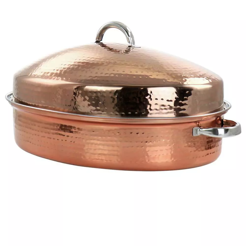 Radiance 17.5 in. 12 qt. Stainless Steel Copper Plated Oval Roasting Pan with Lid and Roasting Rack by GIBSON HOME 3 Radiance 17.5 in. 12 qt. Stainless Steel Copper Plated Oval Roasting Pan with Lid and Roasting Rack by GIBSON HOME