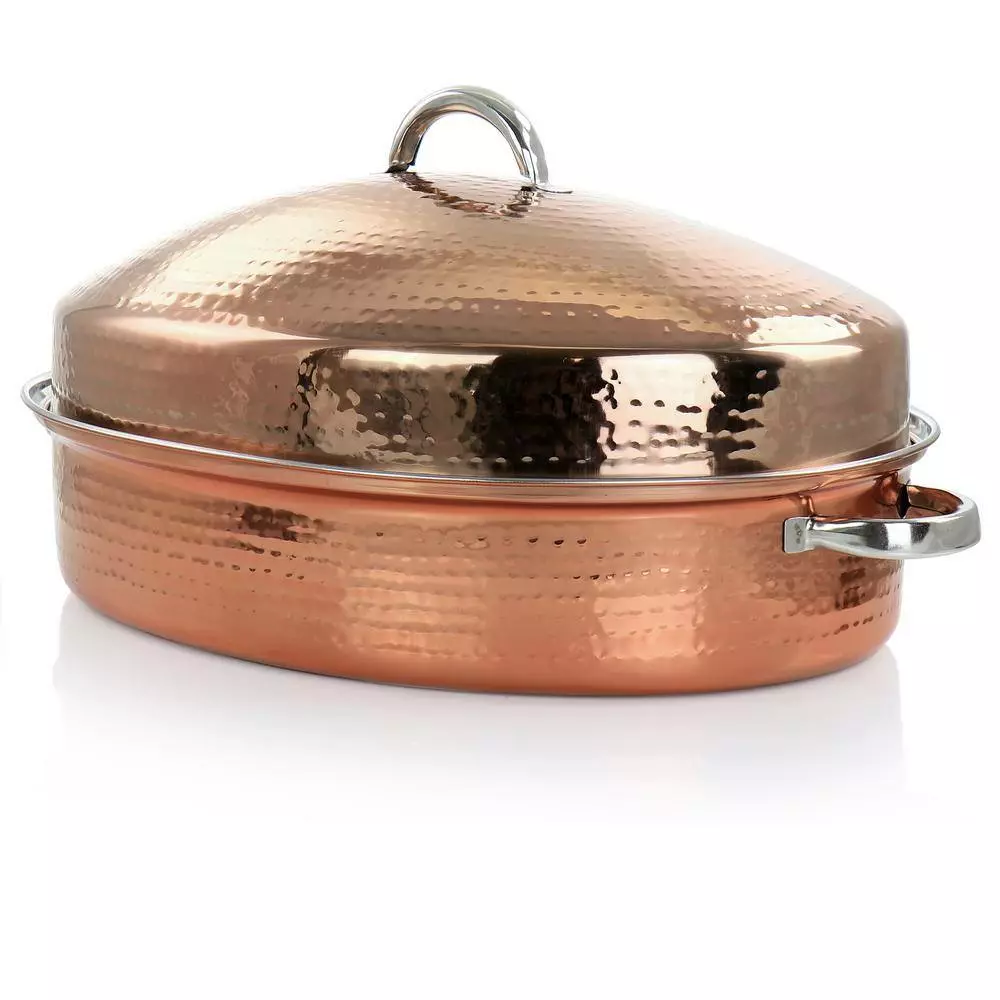 Radiance 17.5 in. 12 qt. Stainless Steel Copper Plated Oval Roasting Pan with Lid and Roasting Rack by GIBSON HOME 9 Radiance 17.5 in. 12 qt. Stainless Steel Copper Plated Oval Roasting Pan with Lid and Roasting Rack by GIBSON HOME - Image 7