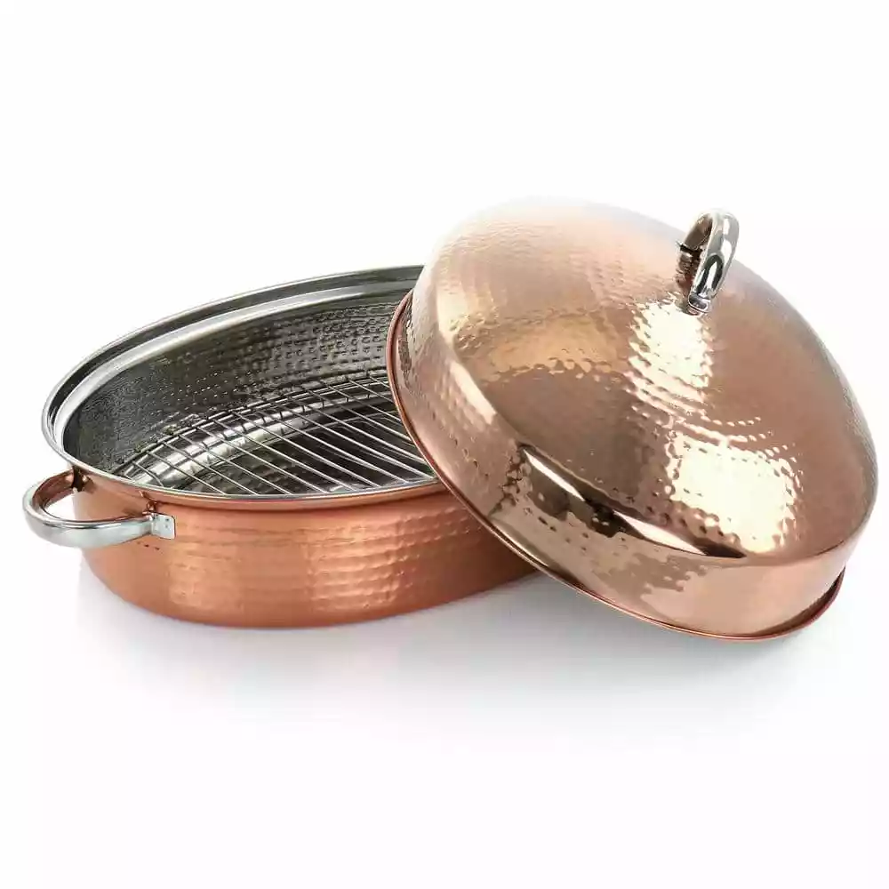 Radiance 17.5 in. 12 qt. Stainless Steel Copper Plated Oval Roasting Pan with Lid and Roasting Rack by GIBSON HOME 4 Radiance 17.5 in. 12 qt. Stainless Steel Copper Plated Oval Roasting Pan with Lid and Roasting Rack by GIBSON HOME - Image 2