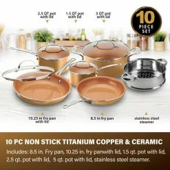 10-Piece Aluminum Ti-Ceramic Nonstick Round Cookware Set with Lids in Copper by Gotham Steel 11 10-Piece Aluminum Ti-Ceramic Nonstick Round Cookware Set with Lids in Copper by Gotham Steel -Cookware Sales Shop copper gotham steel pot pan sets 1993 4f 1000