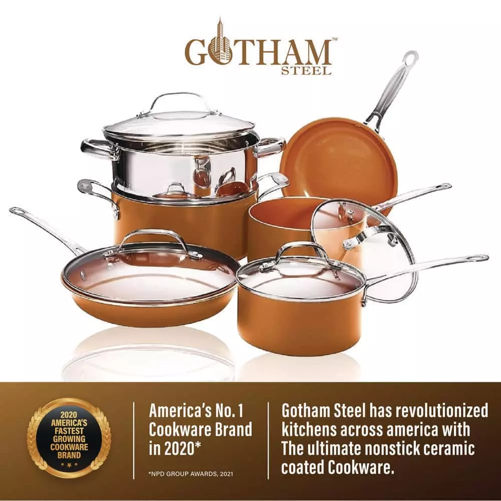 10-Piece Aluminum Ti-Ceramic Nonstick Round Cookware Set with Lids in Copper by Gotham Steel 4 10-Piece Aluminum Ti-Ceramic Nonstick Round Cookware Set with Lids in Copper by Gotham Steel - Image 2