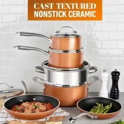 10-Piece Cast-Textured Aluminum Ti-Ceramic Nonstick Cookware Set in Copper by Gotham Steel -Cookware Sales Shop copper gotham steel pot pan sets 2912 4f 1000