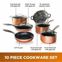 10-Piece Cast-Textured Aluminum Ti-Ceramic Nonstick Cookware Set in Copper by Gotham Steel -Cookware Sales Shop copper gotham steel pot pan sets 2912 c3 1000