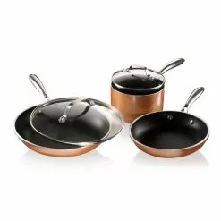 5-Piece Cast-Textured Aluminum Ti-Ceramic Nonstick Cookware Set in Copper by Gotham Steel