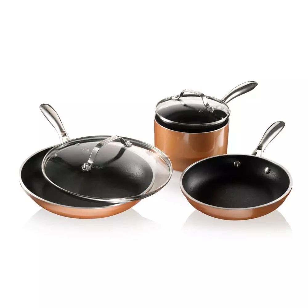 5-Piece Cast-Textured Aluminum Ti-Ceramic Nonstick Cookware Set in Copper by Gotham Steel 3 5-Piece Cast-Textured Aluminum Ti-Ceramic Nonstick Cookware Set in Copper by Gotham Steel