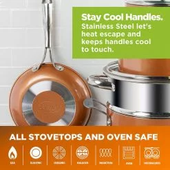 15-Piece Cast-Textured Aluminum Ultra-Nonstick PFOA Free Cookware and Bakeware Set in Copper by Gotham Steel 18 15-Piece Cast-Textured Aluminum Ultra-Nonstick PFOA Free Cookware and Bakeware Set in Copper by Gotham Steel -Cookware Sales Shop copper gotham steel pot pan sets 7683 1f 1000