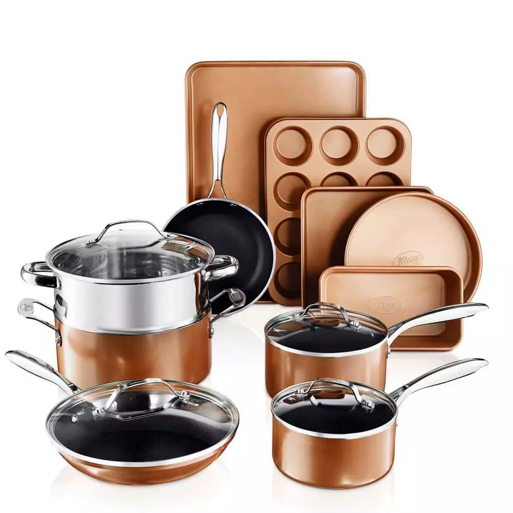 15-Piece Cast-Textured Aluminum Ultra-Nonstick PFOA Free Cookware and Bakeware Set in Copper by Gotham Steel 3 15-Piece Cast-Textured Aluminum Ultra-Nonstick PFOA Free Cookware and Bakeware Set in Copper by Gotham Steel