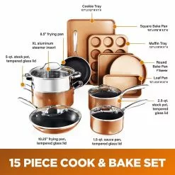 15-Piece Cast-Textured Aluminum Ultra-Nonstick PFOA Free Cookware and Bakeware Set in Copper by Gotham Steel 16 15-Piece Cast-Textured Aluminum Ultra-Nonstick PFOA Free Cookware and Bakeware Set in Copper by Gotham Steel -Cookware Sales Shop copper gotham steel pot pan sets 7683 c3 1000
