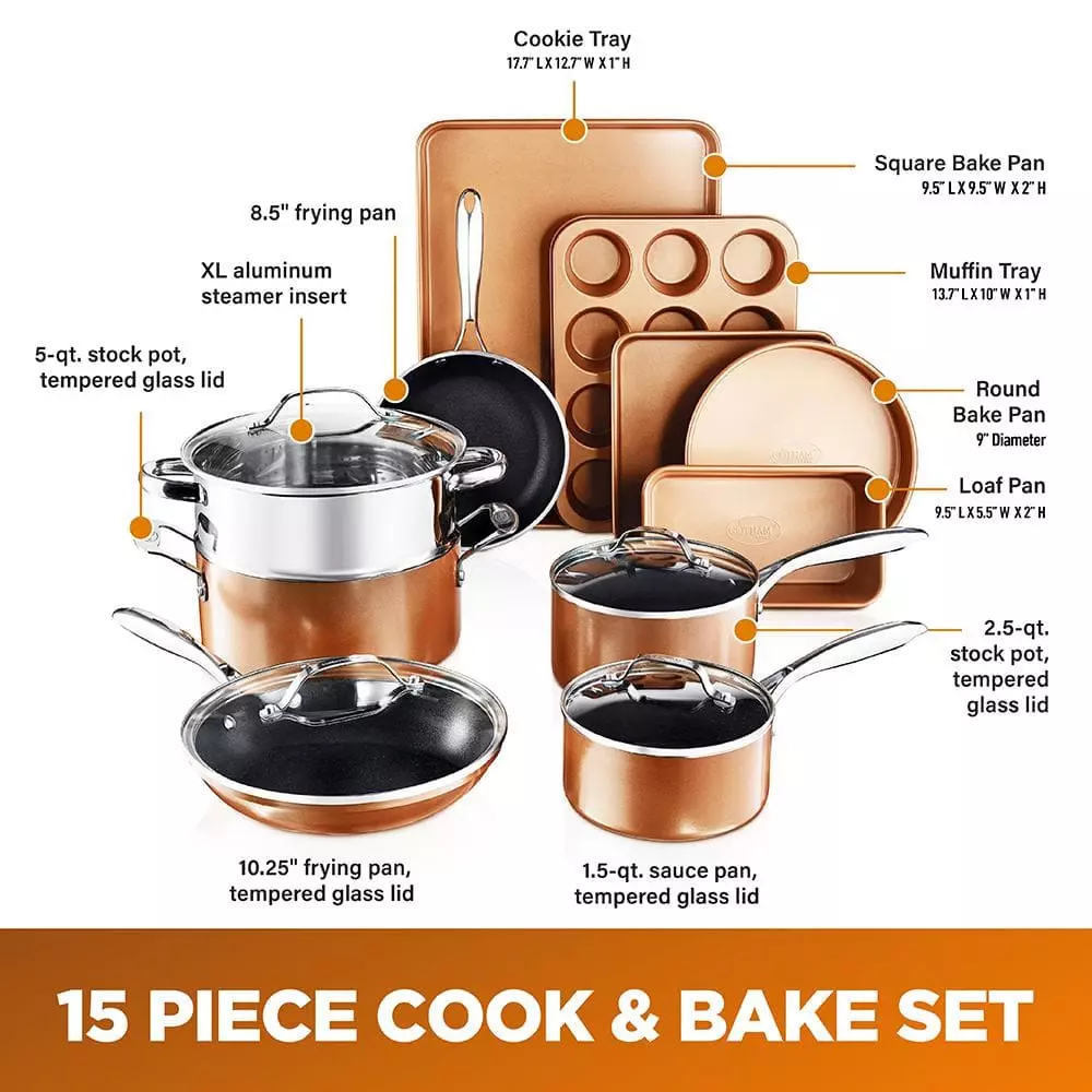 15-Piece Cast-Textured Aluminum Ultra-Nonstick PFOA Free Cookware and Bakeware Set in Copper by Gotham Steel 7 15-Piece Cast-Textured Aluminum Ultra-Nonstick PFOA Free Cookware and Bakeware Set in Copper by Gotham Steel - Image 5