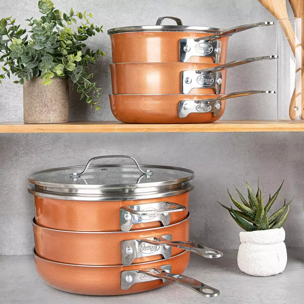 StackMaster 15-Piece Aluminum Ultra-Nonstick Cast Textured Ceramic Coating Cookware Set by Gotham Steel 6 StackMaster 15-Piece Aluminum Ultra-Nonstick Cast Textured Ceramic Coating Cookware Set by Gotham Steel - Image 4