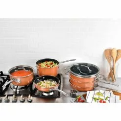 StackMaster 15-Piece Aluminum Ultra-Nonstick Cast Textured Ceramic Coating Cookware Set by Gotham Steel 10 StackMaster 15-Piece Aluminum Ultra-Nonstick Cast Textured Ceramic Coating Cookware Set by Gotham Steel -Cookware Sales Shop copper gotham steel skillets 2741 c3 1000