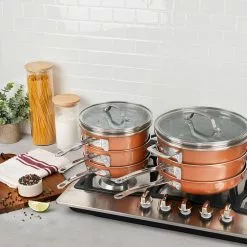 StackMaster 3-Piece Aluminum Ultra-Nonstick Cast Textured Ceramic Coating Cookware Set by Gotham Steel 12 StackMaster 3-Piece Aluminum Ultra-Nonstick Cast Textured Ceramic Coating Cookware Set by Gotham Steel -Cookware Sales Shop copper gotham steel skillets 2908 c3 1000