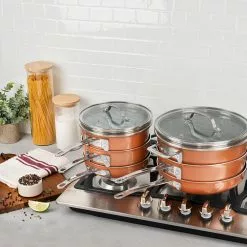 StackMaster 5-Piece Aluminum Ultra-Nonstick Cast Textured Ceramic Coating Cookware Set by Gotham Steel 10 StackMaster 5-Piece Aluminum Ultra-Nonstick Cast Textured Ceramic Coating Cookware Set by Gotham Steel -Cookware Sales Shop copper gotham steel skillets 2909 c3 1000
