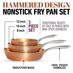 Hammered Copper 3-Piece Aluminum Ti-Ceramic Nonstick Frying Pan Set (8 in., 10 in., and 12 in.) by Gotham Steel -Cookware Sales Shop copper gotham steel skillets 7779 1f 1000