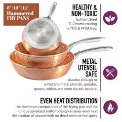 Hammered Copper 3-Piece Aluminum Ti-Ceramic Nonstick Frying Pan Set (8 in., 10 in., and 12 in.) by Gotham Steel -Cookware Sales Shop copper gotham steel skillets 7779 76 1000