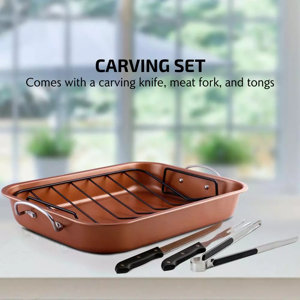 5.5 Qt. Non-Stick Roasting Pan With Carving Set by OVENTE 8 5.5 Qt. Non-Stick Roasting Pan With Carving Set by OVENTE - Image 6