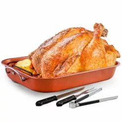 5.5 Qt. Non-Stick Roasting Pan With Carving Set by OVENTE