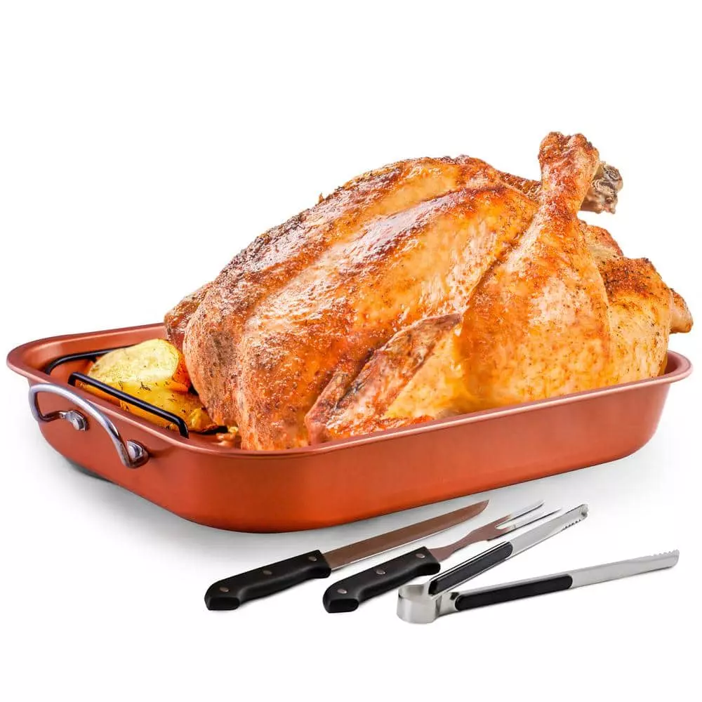 5.5 Qt. Non-Stick Roasting Pan With Carving Set by OVENTE 3 5.5 Qt. Non-Stick Roasting Pan With Carving Set by OVENTE