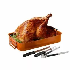 5.5 Qt. Non-Stick Roasting Pan With Carving Set by OVENTE 21 5.5 Qt. Non-Stick Roasting Pan With Carving Set by OVENTE -Cookware Sales Shop copper ovente roasting pans cwr24619co fa 1000 1