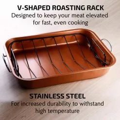 5.5 Qt. Non-Stick Roasting Pan With Carving Set by OVENTE 18 5.5 Qt. Non-Stick Roasting Pan With Carving Set by OVENTE -Cookware Sales Shop copper ovente roasting pans cwr24619co fa 1000