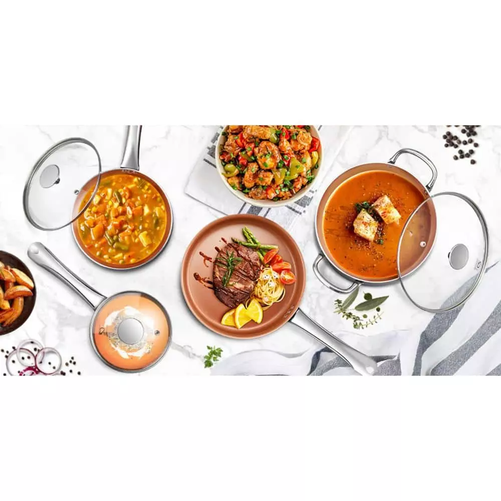 CSK 8 in. Aluminum Non Stick Frying Pan in Copper with Lid by Unbranded 8 CSK 8 in. Aluminum Non Stick Frying Pan in Copper with Lid by Unbranded - Image 6