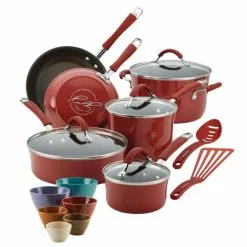 Cucina 18-Piece Aluminum Nonstick Cookware Set in Cranberry by Rachael Ray