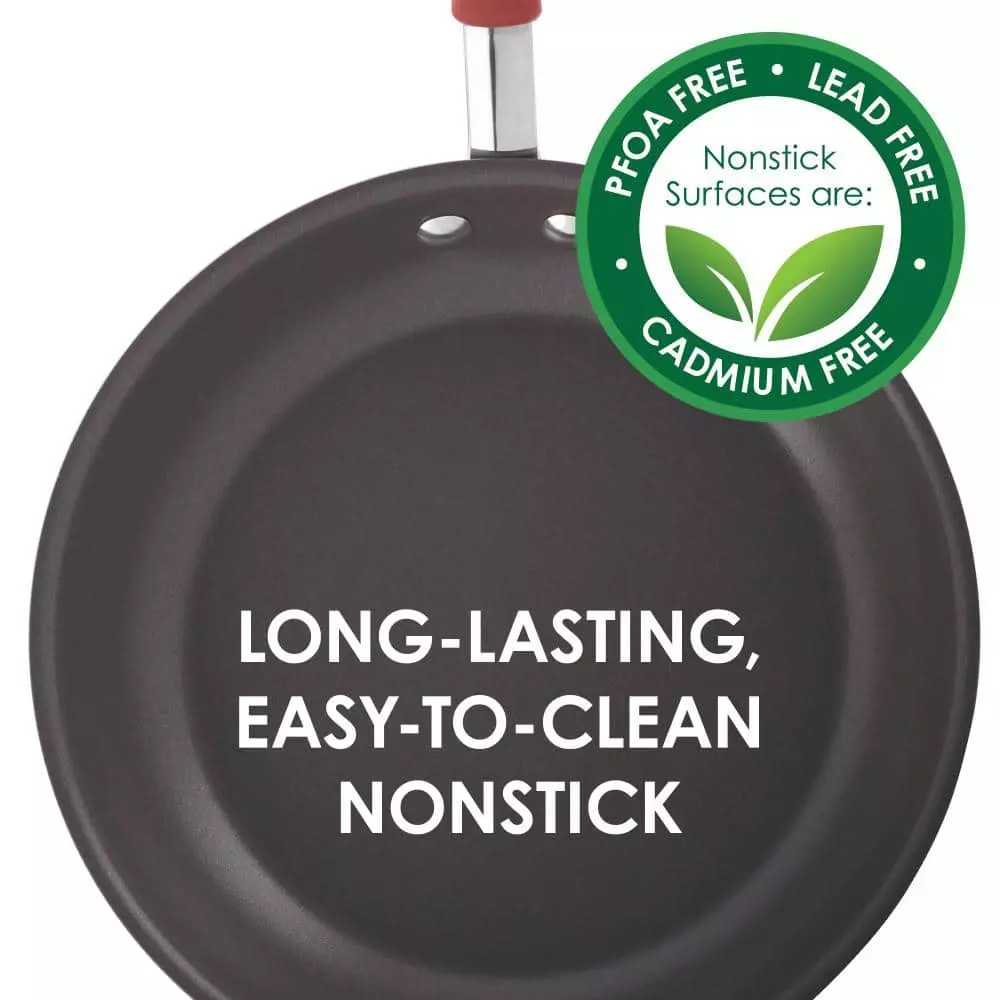 Cucina 11 in. Hard-Anodized Aluminum Nonstick Grill Pan in Cranberry Red and Gray by Rachael Ray 8 Cucina 11 in. Hard-Anodized Aluminum Nonstick Grill Pan in Cranberry Red and Gray by Rachael Ray - Image 6