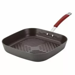 Cucina 11 in. Hard-Anodized Aluminum Nonstick Grill Pan in Cranberry Red and Gray by Rachael Ray