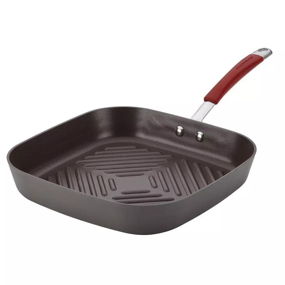 Cucina 11 in. Hard-Anodized Aluminum Nonstick Grill Pan in Cranberry Red and Gray by Rachael Ray 3 Cucina 11 in. Hard-Anodized Aluminum Nonstick Grill Pan in Cranberry Red and Gray by Rachael Ray