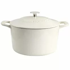 7 qt. Round Off-White Cream Enameled Cast Iron Dutch Oven with Lid by MARTHA STEWART