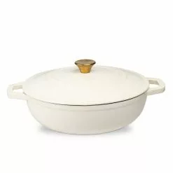 5 qt. Durable Cast Iron Low Pot Dutch Oven in Cream by Lexi Home