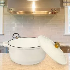 6 qt. Durable Cast Iron Dutch Oven Casserole Pot in Cream Enamel by Lexi Home 11 6 qt. Durable Cast Iron Dutch Oven Casserole Pot in Cream Enamel by Lexi Home -Cookware Sales Shop cream dutch ovens lb5443 1f 1000