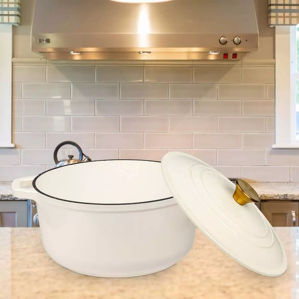 6 qt. Durable Cast Iron Dutch Oven Casserole Pot in Cream Enamel by Lexi Home 6 6 qt. Durable Cast Iron Dutch Oven Casserole Pot in Cream Enamel by Lexi Home - Image 4