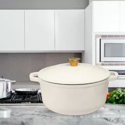 6 qt. Durable Cast Iron Dutch Oven Casserole Pot in Cream Enamel by Lexi Home 13 6 qt. Durable Cast Iron Dutch Oven Casserole Pot in Cream Enamel by Lexi Home -Cookware Sales Shop cream dutch ovens lb5443 31 1000