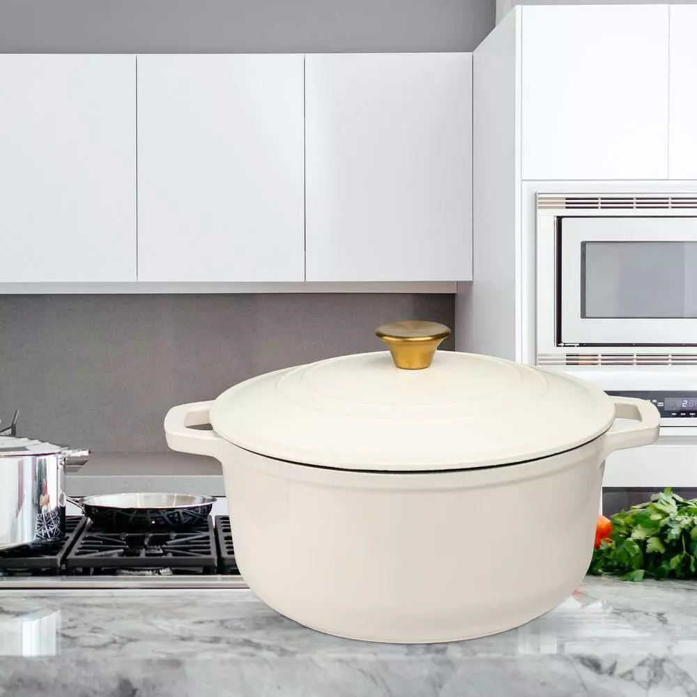 6 qt. Durable Cast Iron Dutch Oven Casserole Pot in Cream Enamel by Lexi Home 8 6 qt. Durable Cast Iron Dutch Oven Casserole Pot in Cream Enamel by Lexi Home - Image 6