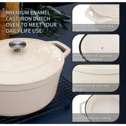 6 qt. Oval Cast Iron Nonstick Dutch Oven in Cream with Lid by vancasso 15 6 qt. Oval Cast Iron Nonstick Dutch Oven in Cream with Lid by vancasso -Cookware Sales Shop cream vancasso dutch ovens vs zto 30 cw 1f 1000