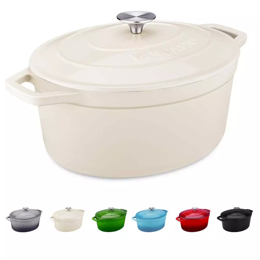 6 qt. Oval Cast Iron Nonstick Dutch Oven in Cream with Lid by vancasso 4 6 qt. Oval Cast Iron Nonstick Dutch Oven in Cream with Lid by vancasso - Image 2