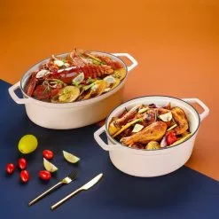 6 qt. Oval Cast Iron Nonstick Dutch Oven in Cream with Lid by vancasso 16 6 qt. Oval Cast Iron Nonstick Dutch Oven in Cream with Lid by vancasso -Cookware Sales Shop cream vancasso dutch ovens vs zto 30 cw 44 1000