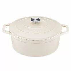 6 qt. Oval Cast Iron Nonstick Dutch Oven in Cream with Lid by vancasso