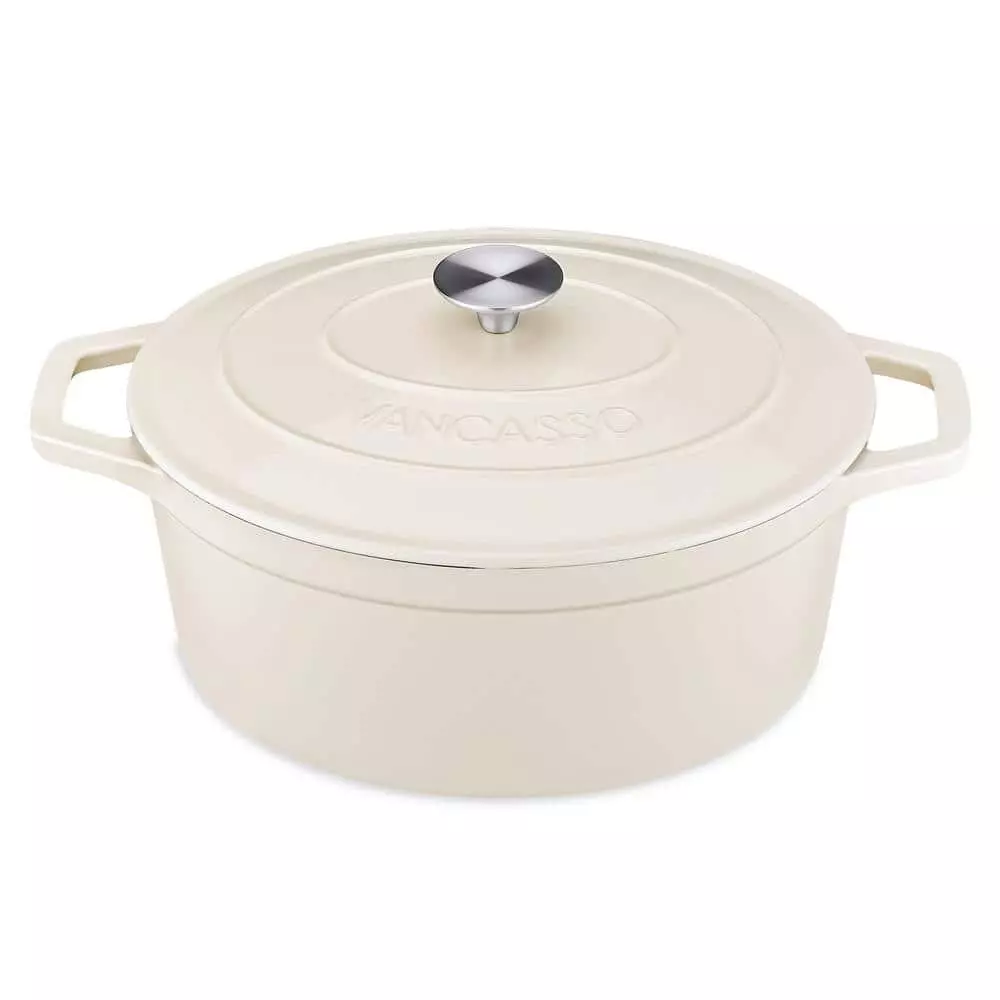 6 qt. Oval Cast Iron Nonstick Dutch Oven in Cream with Lid by vancasso 3 6 qt. Oval Cast Iron Nonstick Dutch Oven in Cream with Lid by vancasso