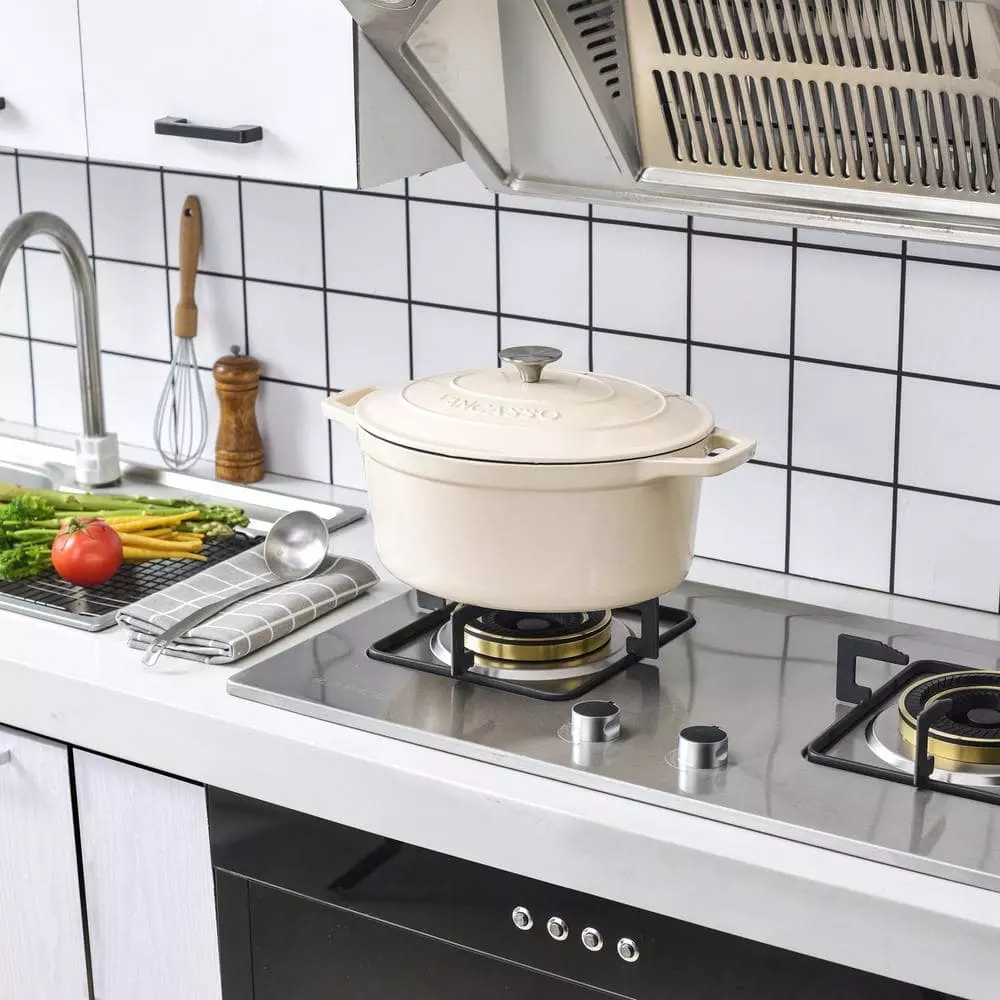 6 qt. Oval Cast Iron Nonstick Dutch Oven in Cream with Lid by vancasso 9 6 qt. Oval Cast Iron Nonstick Dutch Oven in Cream with Lid by vancasso - Image 7