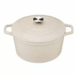 4 qt. Round Cast Iron Dutch Oven in Cream with Lid by vancasso