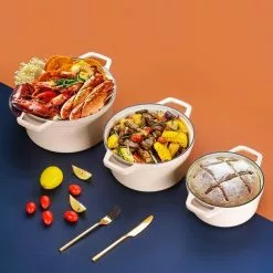 4 qt. Round Cast Iron Dutch Oven in Cream with Lid by vancasso -Cookware Sales Shop cream vancasso dutch ovens vs ztr 24 cw 76 1000