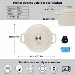 4 qt. Round Cast Iron Dutch Oven in Cream with Lid by vancasso -Cookware Sales Shop cream vancasso dutch ovens vs ztr 24 cw c3 1000