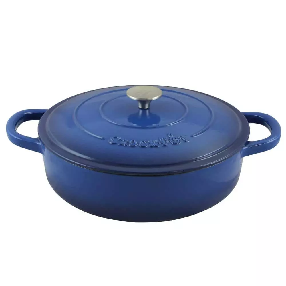 Artisan 5 qt. Round Enameled Cast Iron Braiser Pan with Self Basting Lid in Blue by Crock-Pot 3 Artisan 5 qt. Round Enameled Cast Iron Braiser Pan with Self Basting Lid in Blue by Crock-Pot