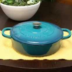 Artisan 5 qt. Round Enameled Cast Iron Braiser Pan with Self Basting Lid in Teal by Crock-Pot -Cookware Sales Shop crock pot braisers 985100773m 1f 1000