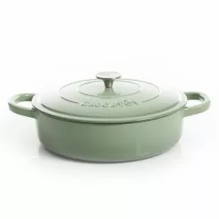 Artisan 5 Qt. Round Pistachio Green Enameled Cast Iron Braiser Pan with Self Basting Lid by Crock-Pot